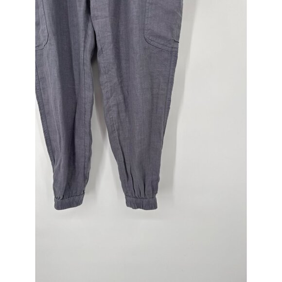 Nicole Miller Linen Gray Cargo Jogger Pants Elastic Waist Drawstring Size Medium - Picture 3 of 5